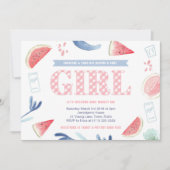 ピンクギンガムベビー-qカップル女の子のための赤ちゃんシャワー 招待状 (正面)