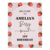 ピンクギンガムベリースウィート1stバースデーウェルカムサイン ポスター (正面)