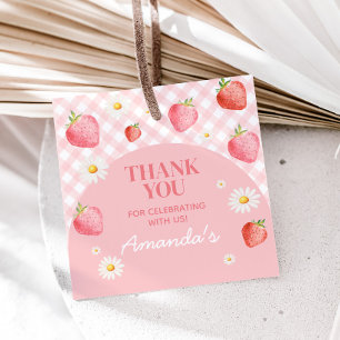 ピンクギンガムベリーファーストバースデーパーティースクエア フェイバータグ