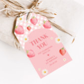 ピンクギンガムベリーファースト誕生日パーティーメッセージカード ギフトタグ