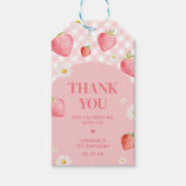 ピンクギンガムベリーファースト誕生日パーティーメッセージカード ギフトタグ (正面)