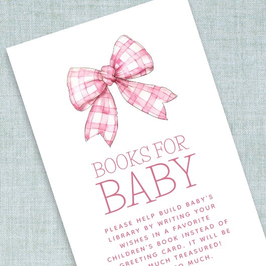 ピンクギンガムボウブーブックベビーベビーシャワー エンクロージャーカード