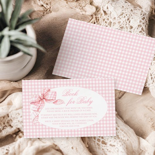 ピンクギンガムボウベビーガールシャワーブックベビー エンクロージャーカード