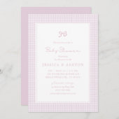 ピンクギンガムボウベビーガール、ベビーシャワー招待状 案内状 (正面/裏面)