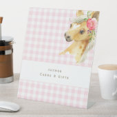 ピンクギンガムポニーベビーシャワーカード&ギフト 台座サイン (インサイチュ)