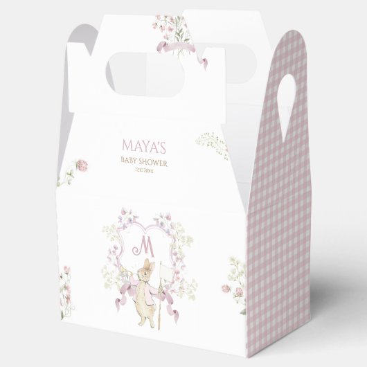 ピンクギンガムモノグラムペーターザラビットベビーシャワー フェイバーボックス (オープン)