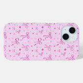 ピンクギンガムリボン携帯ケース Case-Mate iPhoneケース (裏面 (横))