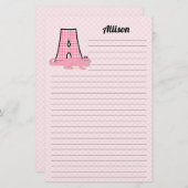 ピンクギンガムレターガールズモノグラム 便箋 (正面/裏面)