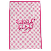 ピンクギンガムレッツゴーパーティー誕生日 ミディアムペーパーバッグ (正面)