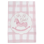 ピンクギンガムロッキングホースガールベビー抱き枕 ミディアムペーパーバッグ (裏面)