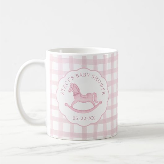 ピンクギンガムロッキングホース赤ちゃんシャワーコーヒーマグ コーヒーマグカップ (左)