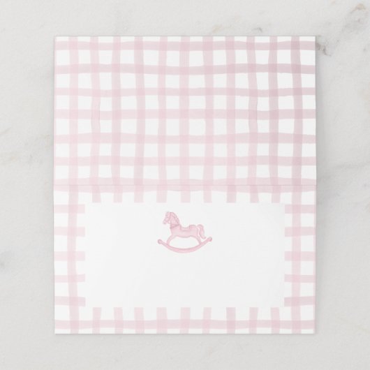 ピンクギンガムロッキングホース赤ちゃんシャワー座席表 プレイスカード (外部開封)