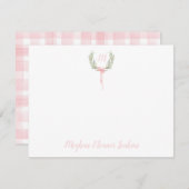 ピンクギンガムローレルクレストサンキューカード サンキューカード (正面/裏面)