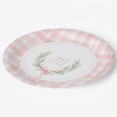 ピンクギンガムローレルクレスト紙プレート ペーパープレート (アングル)