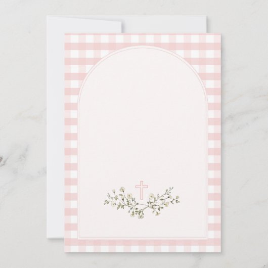 ピンクギンガムワイルドフラワーズ《キリスト教》洗礼式や命名式 招待状 (裏面)