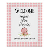 ピンクギンガム納屋周囲の庭光沢ウェルカムポスター ポスター (正面)