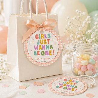 ピンクギンガム1歳の誕生日おめでとうGirls Just Wanna Be One フェイバータグ
