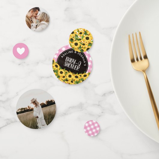 ピンクギンガム&サンフラワーズベビー- Qシャワー コンフェッティ (グループ)