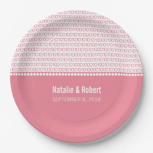 ピンクギークシックバイナリコード紙プレート ペーパープレート (正面)