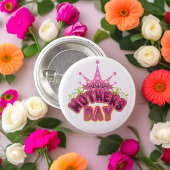 ピンククイーンクラウンハッピーマザーズデイボタン 缶バッジ