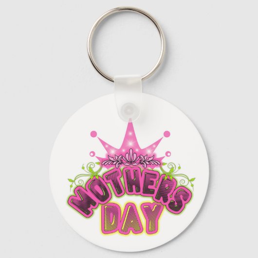 ピンククイーンクラウンハッピーマザーズ日キーチェーン キーホルダー (正面)
