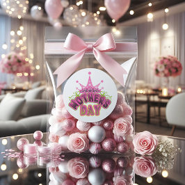 ピンククイーンクラウンマザーズクラシックデイラウンドステッカー ラウンドシール