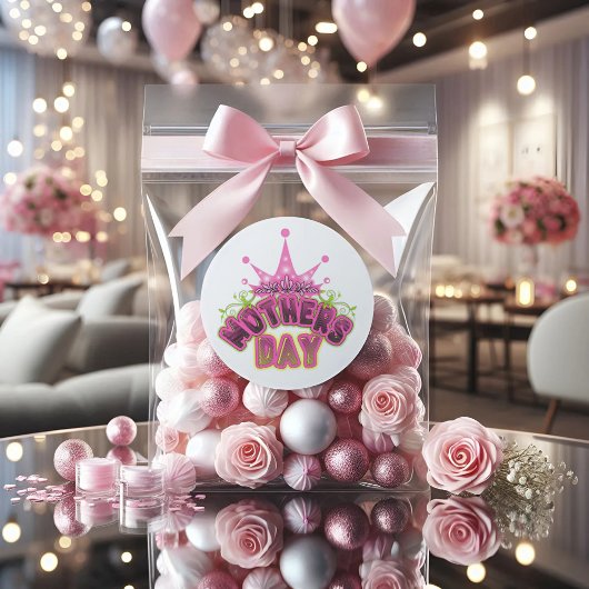 ピンククイーンクラウンマザーズクラシックデイラウンドステッカー ラウンドシール