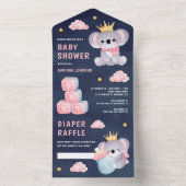 ピンククイーンコアラベアーガールネイビーブルーベビーシャワー オールインワン招待状 (内側)