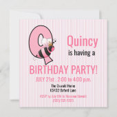 ピンククイーンビーレターQ子供の誕生日パーティー 招待状 (裏面)