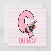 ピンククイーンビーレターQ子供の誕生日パーティー 招待状 (正面)