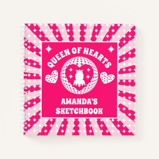 ピンククイーン・オブ・ハートパーソナライズされた・キッズスケッチブック ノートブック (正面)