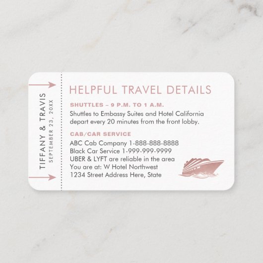 ピンクククルーズチケット搭乗パスプレイスエスコートカード プレイスカード (裏面)