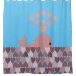 ピンククジラとハート シャワーカーテン