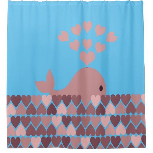 ピンククジラとハート シャワーカーテン (正面)