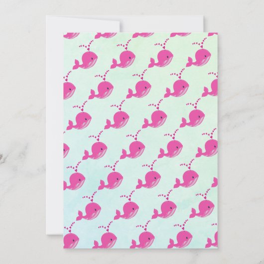 ピンククジラ海軍タイポグラフィ海ベビーガールシャワー 招待状 (裏面)