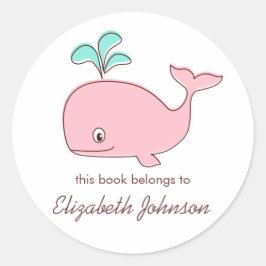 ピンククジラ蔵書票 ラウンドシール