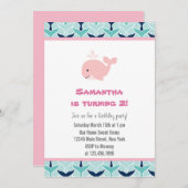 ピンククジラ誕生日パーティーの招待状 招待状 (正面/裏面)