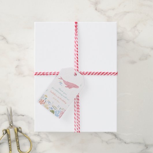 ピンククジラ1歳の誕生日ありがとうギフトラベル ギフトタグ (より糸付き)