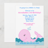 ピンククジラ5x7誕生日招待状 招待状 (正面/裏面)