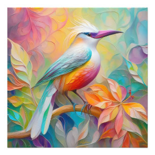 ピンククチバシの赤い胸の幻想的な鳥 フォトプリント