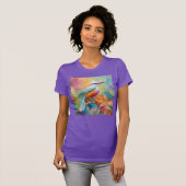 ピンククチバシの赤い胸の幻想的な鳥 Tシャツ (正面フル)
