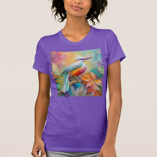 ピンククチバシの赤い胸の幻想的な鳥 Tシャツ (正面)