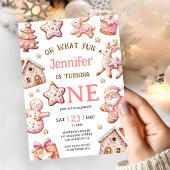ピンククッキーで楽しいクリスマス 1歳の誕生日 招待状