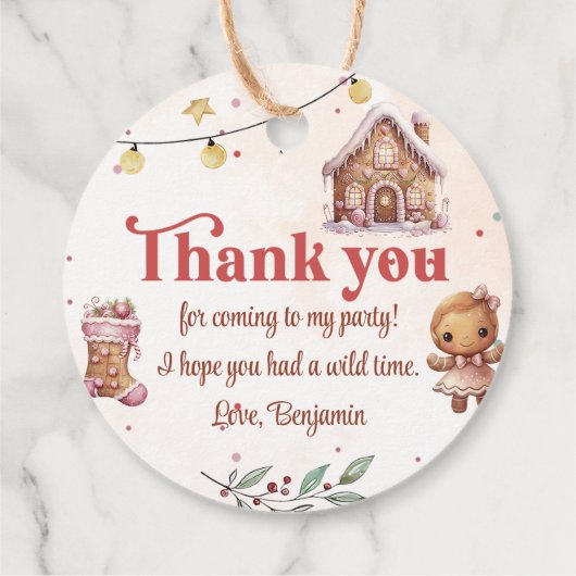 ピンククッキーのクリスマスバースデーパーティーメッセージカード フェイバータグ (裏面)