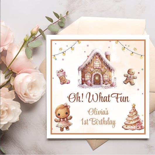 ピンククッキーのクリスマスバースデーパーティー スタンダードランチョンナプキン