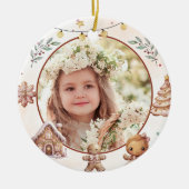 ピンククッキーのクリスマスパーティー写真 セラミックオーナメント (正面)