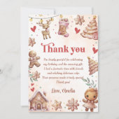 ピンククッキーのクリスマス誕生日サンキューカード 招待状 (正面)