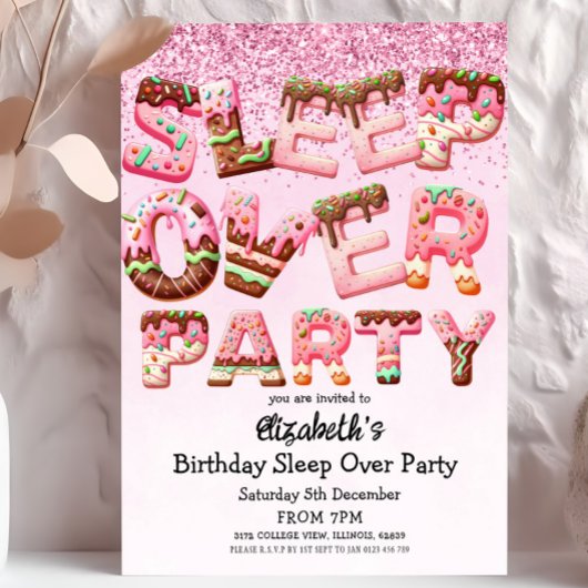 ピンククッキーのレタースリープバーバースデーパーティー 招待状