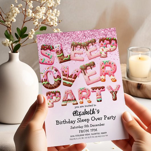 ピンククッキーのレタースリープバーバースデーパーティー 招待状