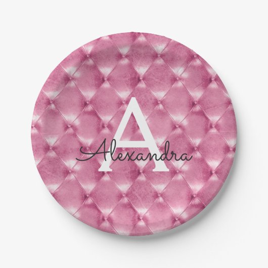 ピンククッションモノグラムの名前とイニシャル ペーパープレート (正面)